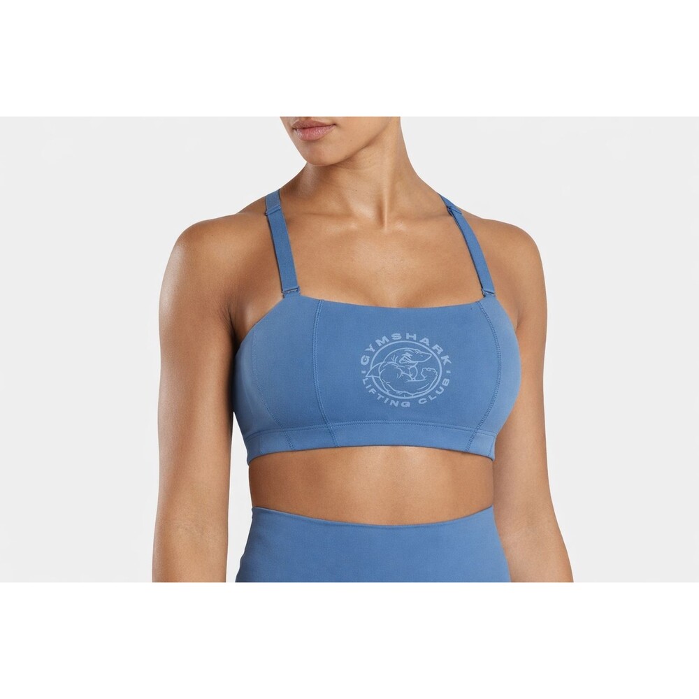 Gymshark Lifting Club Sports Bra Blue Seamless Logo Strappy Back Fit like S